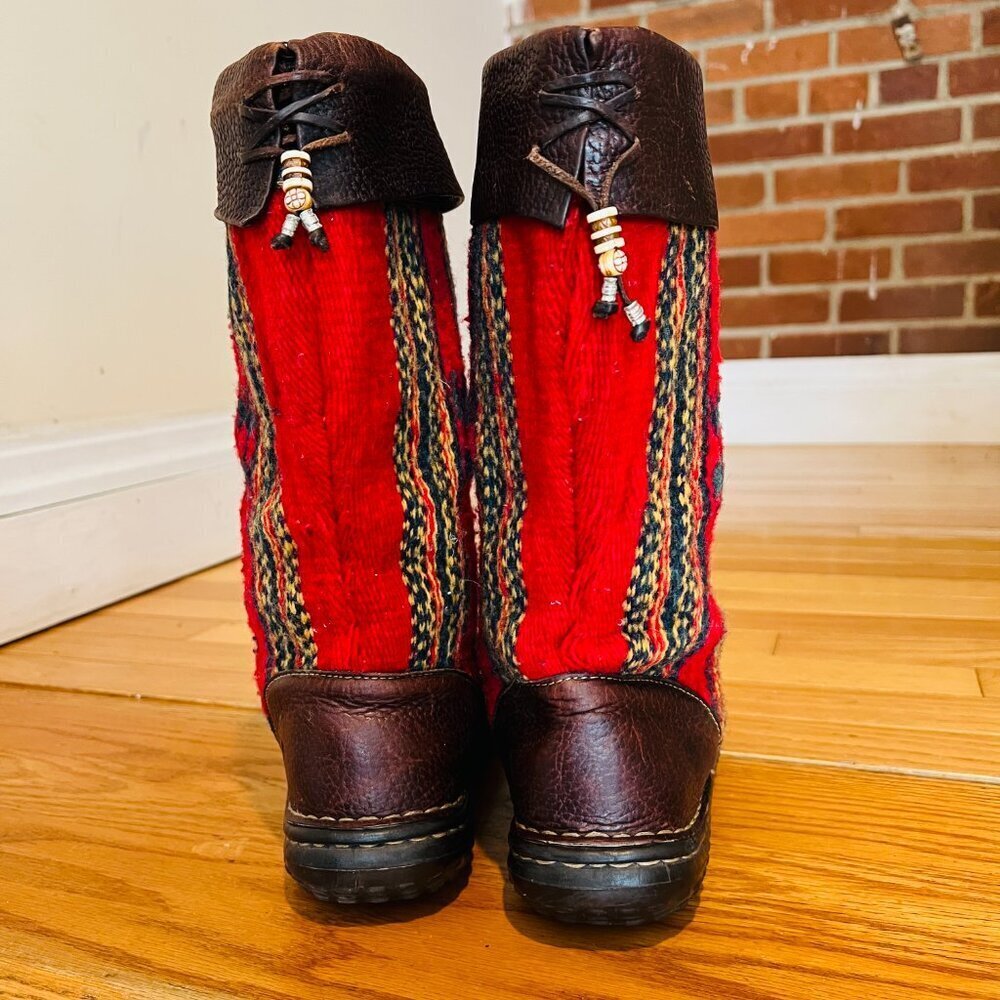 Born Tizoc Indian Blanket Wool Brown Leather Size 9.5 Mid Calf Fashion Boots - Picture 13 of 16